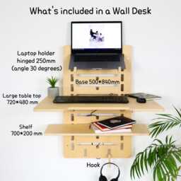 Plywood Furniture Wall Mount Desk Floating Table Adjustable Murphy Computer Hanging Office With Shelf Monitor Gifts - thumbnail 3