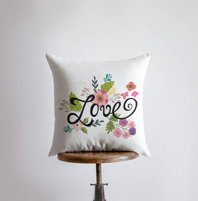Love Floral Green Polkadot Pillow Cover - Throw Home Decor Rustic Farm Valentines I You Gift Valentine Day - image 1