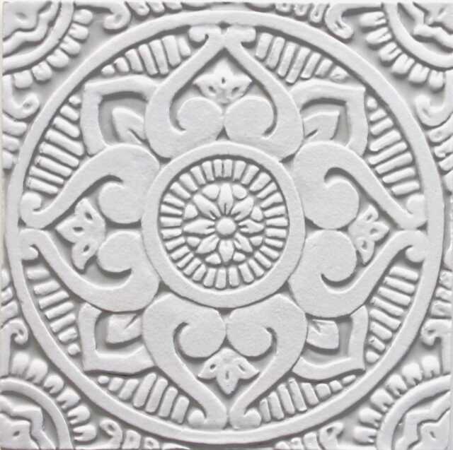 Handmade Ceramic Mandala Wall Tile Rustic Grey & White Art Decor - 20cm/7.9 - image 1