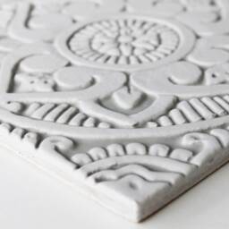 Handmade Ceramic Mandala Wall Tile Rustic Grey & White Art Decor - 20cm/7.9 - thumbnail 2