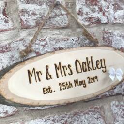 Anniversary/Wedding Gift Personalised Wooden Hanging Plaque Sign - Mr & Mrs 5Th Custom Engraving - thumbnail 2