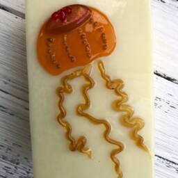 Jellyfish Hand-Crafted Red & Orange Glass Night Light On French Vanilla - thumbnail 3