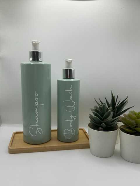 Personalised Sage Green Soap Dispenser Bottle With White/Silver Pump 250Ml & 500Ml - image 1