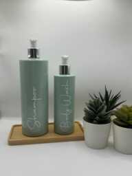 Personalised Sage Green Soap Dispenser Bottle With White/Silver Pump 250Ml & 500Ml