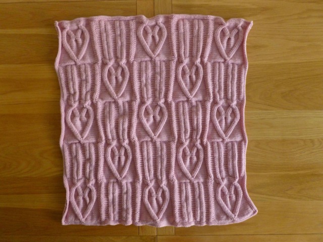 Handknitted Baby Blanket, Luxury, Pink, Soft, Extrafine Merino Wool, Loveheart Design, Girl, Pram, Babyshower, Gift, 70 X 63 cm - image 1