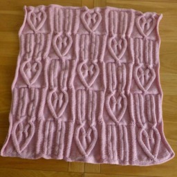 Handknitted Baby Blanket, Luxury, Pink, Soft, Extrafine Merino Wool, Loveheart Design, Girl, Pram, Babyshower, Gift, 70 X 63 cm - thumbnail 4
