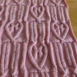 Handknitted Baby Blanket, Luxury, Pink, Soft, Extrafine Merino Wool, Loveheart Design, Girl, Pram, Babyshower, Gift, 70 X 63 cm - thumbnail 2
