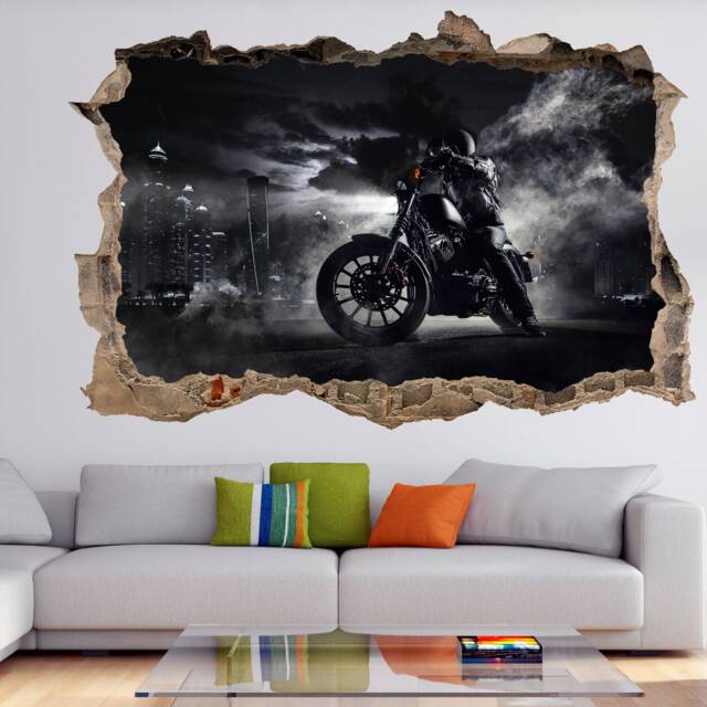 Motorcycle Rider Dark Night Wall Decal Sticker Mural Poster Print Art Home Office Decor Fc22