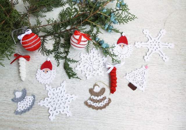 Crochet Christmas Tree Decor Ornaments Set Of 12, Home - image 1