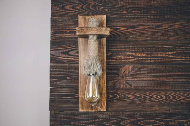 Handmade Rustic Wood Wall Sconce, Jute Rope Industrial Light - image 1