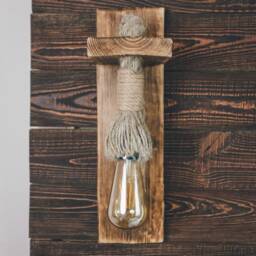 Handmade Rustic Wood Wall Sconce, Jute Rope Industrial Light - thumbnail 2
