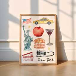 New York Memories Print - Travel - New City, Nyc, Manhattan, Brooklyn, America, Funky, Vintage, Painting, Vibes, Usa, Liberty, Apple - thumbnail 1