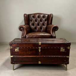 English Handmade Luxury Leather Trunk - Custom Made Reclaimed Bespoke Chest - thumbnail 1