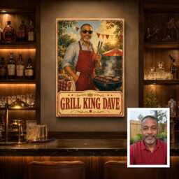 Personalised Bbq King Canvas From Photo, Custom Text Vintage Garden Grill Poster, Ready To Hang Kitchen Wall Art Gift For Dad Host - thumbnail 3