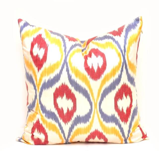 Handloom Ikat Pillow Cover, Silk Cotton Cushion, 20x20 - image 1