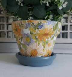Beautiful Yellow & Blue Decoupaged Terracotta Plant Pot. Available in Two Sizes - thumbnail 1