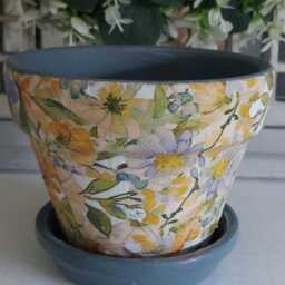 Beautiful Yellow & Blue Decoupaged Terracotta Plant Pot. Available in Two Sizes - thumbnail 2