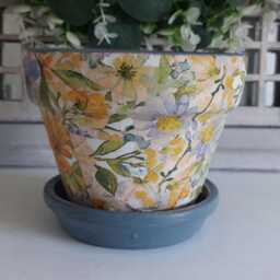 Beautiful Yellow & Blue Decoupaged Terracotta Plant Pot. Available in Two Sizes - thumbnail 4