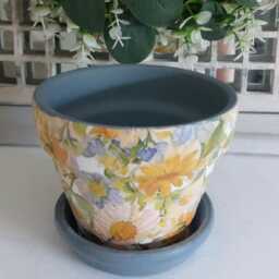 Beautiful Yellow & Blue Decoupaged Terracotta Plant Pot. Available in Two Sizes - thumbnail 3