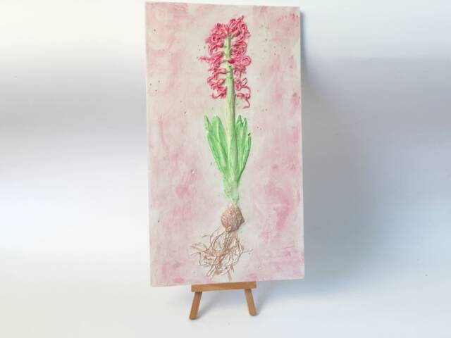 Tile Hyacinth Cast. Botanical Decorative Unique Plaster Wall Art Frame Wood Concrete Impression Pressed Flowers Eco Friendly - image 1