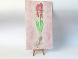 Tile Hyacinth Cast. Botanical Decorative Unique Plaster Wall Art Frame Wood Concrete Impression Pressed Flowers Eco Friendly