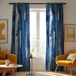 Dark Blue Abstract Curtains, Waterfall Art Print Drapes, Modern Custom Window Panels For Living Room Bedroom - thumbnail 4