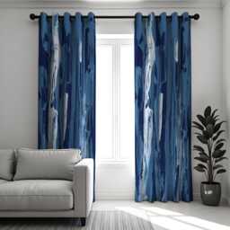 Dark Blue Abstract Curtains, Waterfall Art Print Drapes, Modern Custom Window Panels For Living Room Bedroom - thumbnail 2