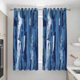 Dark Blue Abstract Curtains, Waterfall Art Print Drapes, Modern Custom Window Panels For Living Room Bedroom - thumbnail 3