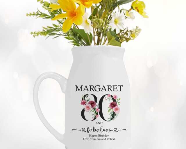 80Th Birthday Gift For Women - 80 & Fabulous Small Personalised Flower Pot Vase 1946 Her Ladies Floral Design Nan Gran Bnk80 - image 1