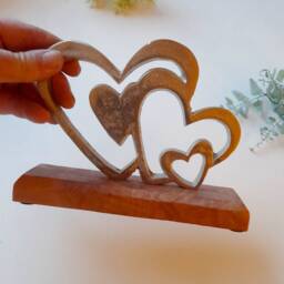 Metal Multi Heart Ornament On Wooden Base - The Home & Hearts Shop Rustic Decoration Christmas Wedding Gift - thumbnail 3