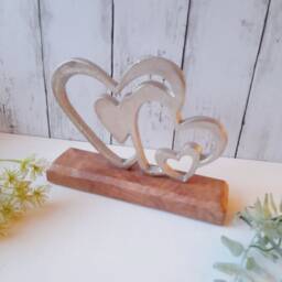 Metal Multi Heart Ornament On Wooden Base - The Home & Hearts Shop Rustic Decoration Christmas Wedding Gift - thumbnail 2