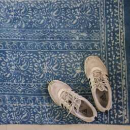 Handwoven Indigo Cotton Rug Indian Block Print, 3x5 Ft - thumbnail 2