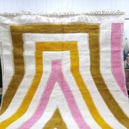 Beautiful Beniourain Rug, Moroccan Rug, Pink & Yellow Rug , Striped Handmade , Wool Of Sheep Custom Carpet, Berber Rug , Area - thumbnail 2
