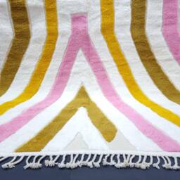 Beautiful Beniourain Rug, Moroccan Rug, Pink & Yellow Rug , Striped Handmade , Wool Of Sheep Custom Carpet, Berber Rug , Area - thumbnail 3