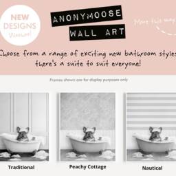 Black & White Grey French Bulldog in A Bath Print, Bathing, Funny Bathroom Animal Bathtub, Dog Tub Print, Whimsy - thumbnail 2