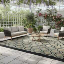 Handwoven Wool Kilim Rug Modern Turkish Runner, Black & Green Geometric Design - thumbnail 4