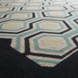 Handwoven Wool Kilim Rug Modern Turkish Runner, Black & Green Geometric Design - thumbnail 2