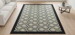 Handwoven Wool Kilim Rug Modern Turkish Runner, Black & Green Geometric Design - thumbnail 1