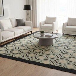 Handwoven Wool Kilim Rug Modern Turkish Runner, Black & Green Geometric Design - thumbnail 3