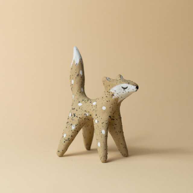 Handmade Ceramic Wolf Ring Holder Beige Stoneware Clay Decor - image 1