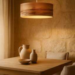 Handmade Wood Veneer Pendant Light - Modern Rustic Chandelier - thumbnail 3