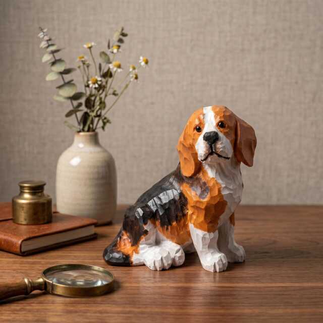Hand Carved Wooden Beagle Figurine, Rustic Dog Lover Decor, Wood Sculpture, Pet Memorial Gift, Handmade Statue For Desk Shelf - image 1