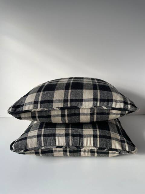 Plaid Wool Throw Pillow - Vintage Virgin Wool, Piped Edge, 18 - image 1