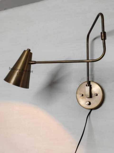 Handmade Brass Swing Arm Wall Sconce - Mid-Century Modern Adjustable Lamp, Antique Patina - image 1