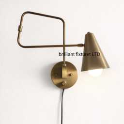 Handmade Brass Swing Arm Wall Sconce - Mid-Century Modern Adjustable Lamp, Antique Patina - thumbnail 2