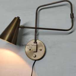 Handmade Brass Swing Arm Wall Sconce - Mid-Century Modern Adjustable Lamp, Antique Patina - thumbnail 4