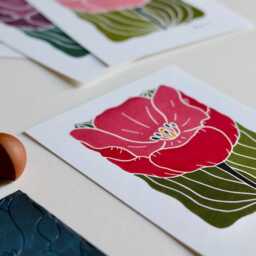 Linocut Tulip Art Print Deep Pink Spring Flower On Cotton Paper - thumbnail 2