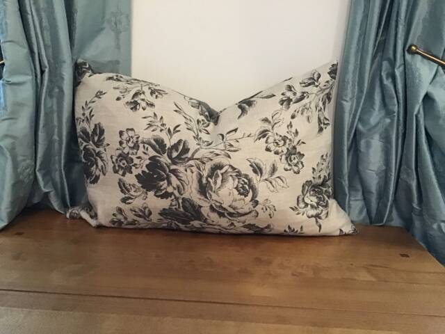Floral Linen Cushion Cover Cabbages & Roses Paris Rose, Handmade - image 1