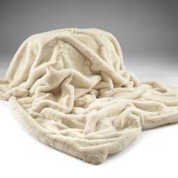Handmade Cream Faux Fur Throw Blanket - Vegan Suede Backing Frosted Vanilla - thumbnail 3