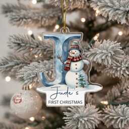 Baby's First Christmas Ornament - Personalised Initial Acrylic Decoration With Name & Snowman, Custom Baby Boy Gift Keepsake 2025 - thumbnail 4